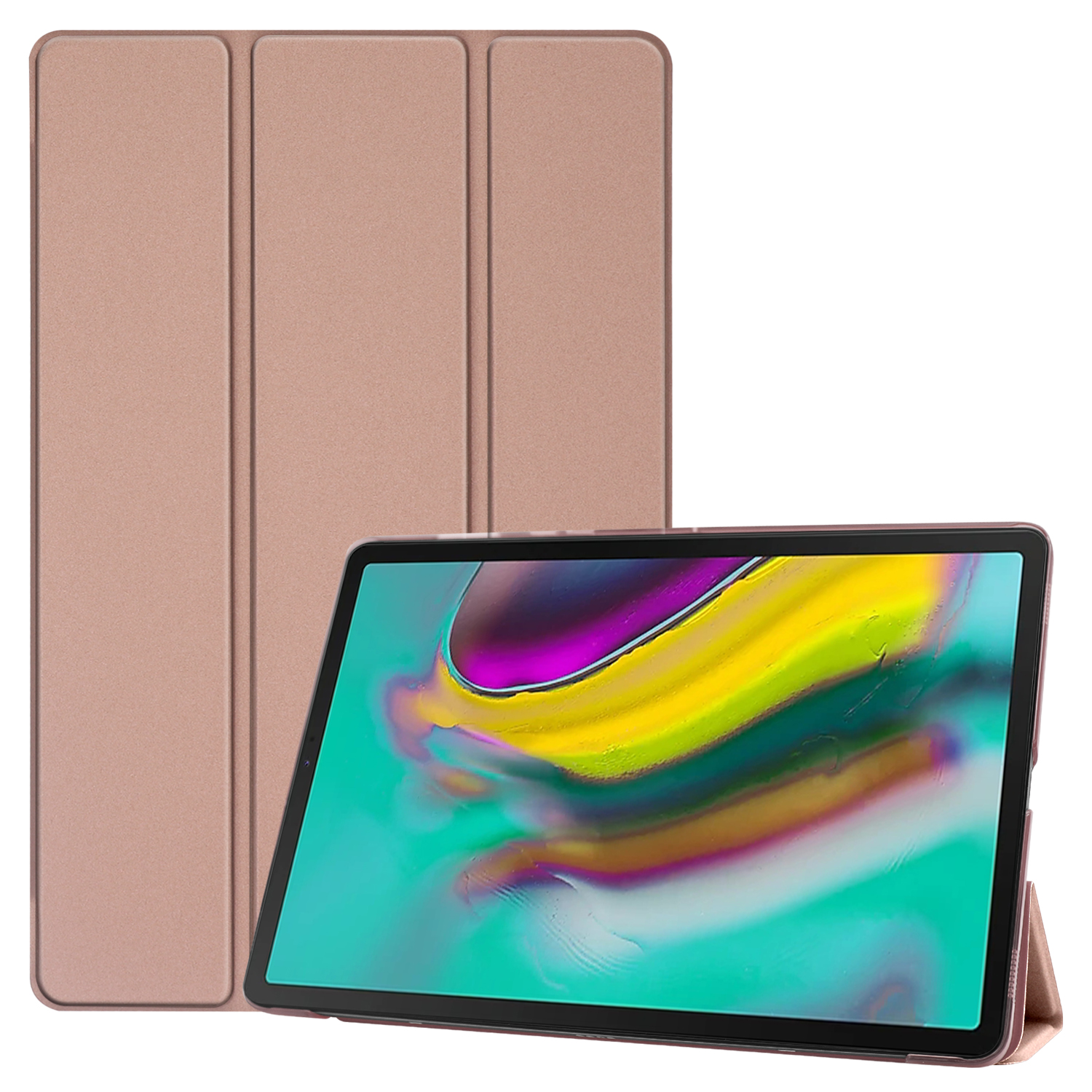 For Samsung Tab S5E 10.5 T720 Ultra-thin PU Leather Bracket Tri-fold Protective Case with Sleep Function Rose gold