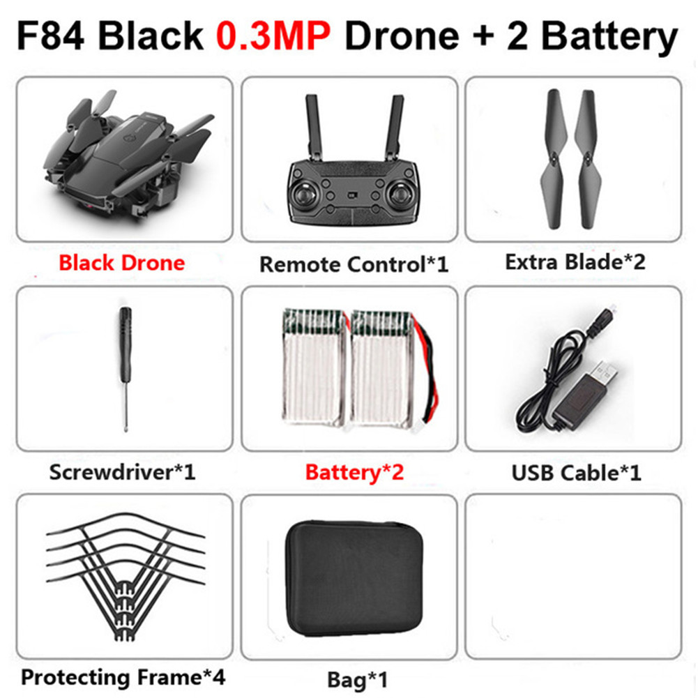 F84 Quadcopter Wireless RC Drone With 4K/5MP/0.3MP HD Camera WiFi FPV Helicopter Foldable Airplane For Children Gift Toy black_0.3MP 2B