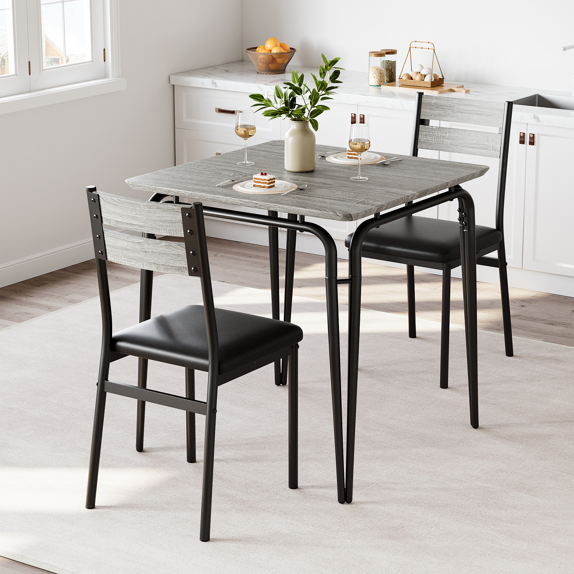 US GARVEE Dining Table for 2 + Space Saving + Upholstered Seats + Wood + Ergonomic Backrests + Metal Frames + Home Office