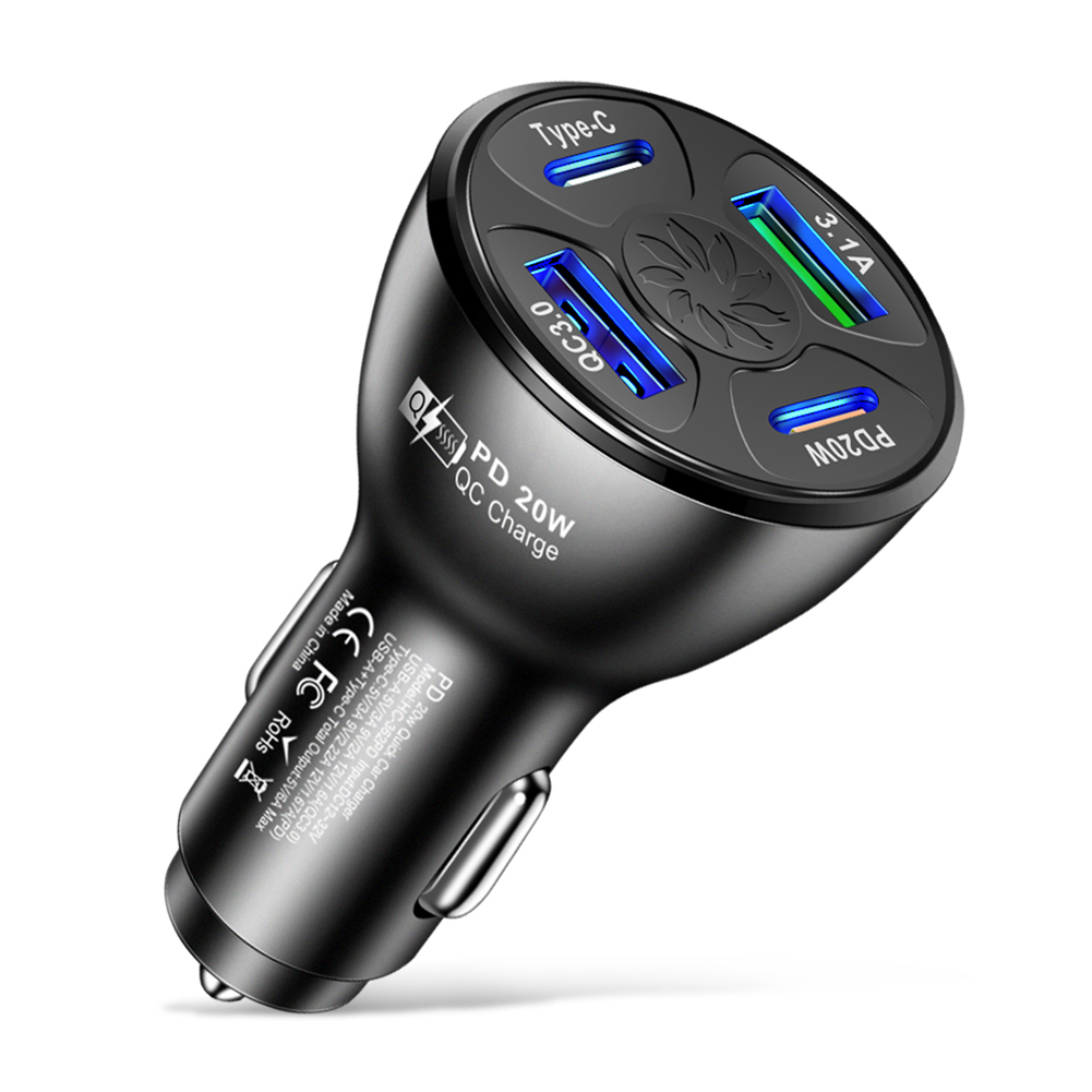 Usb Car Charger 20w Pd Qc3.0 Type 3.1a 2usb Fast Charging Adapter Multi-functional Multi-port Charger black
