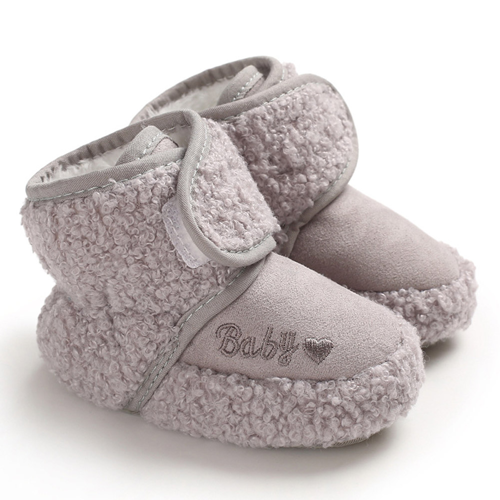 Newborn Plush Snow Boot Warm Soft Sole Non-slip Shoes for Winter Infant Boys Girls gray_Internal length 12 cm