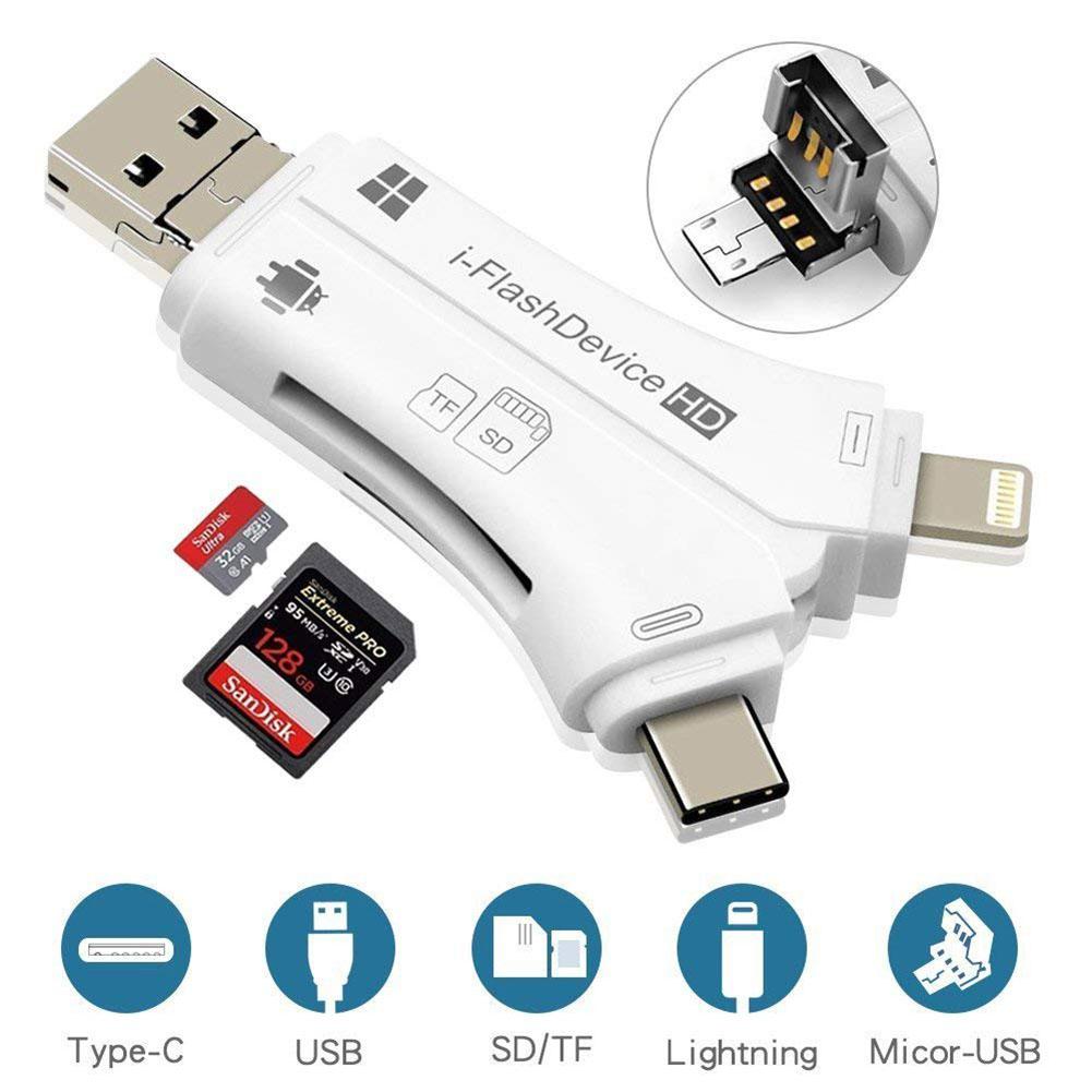 Card Reader 4-1 OTG Multi-function Usb for Iphone/ipad/macbook/android/camera white
