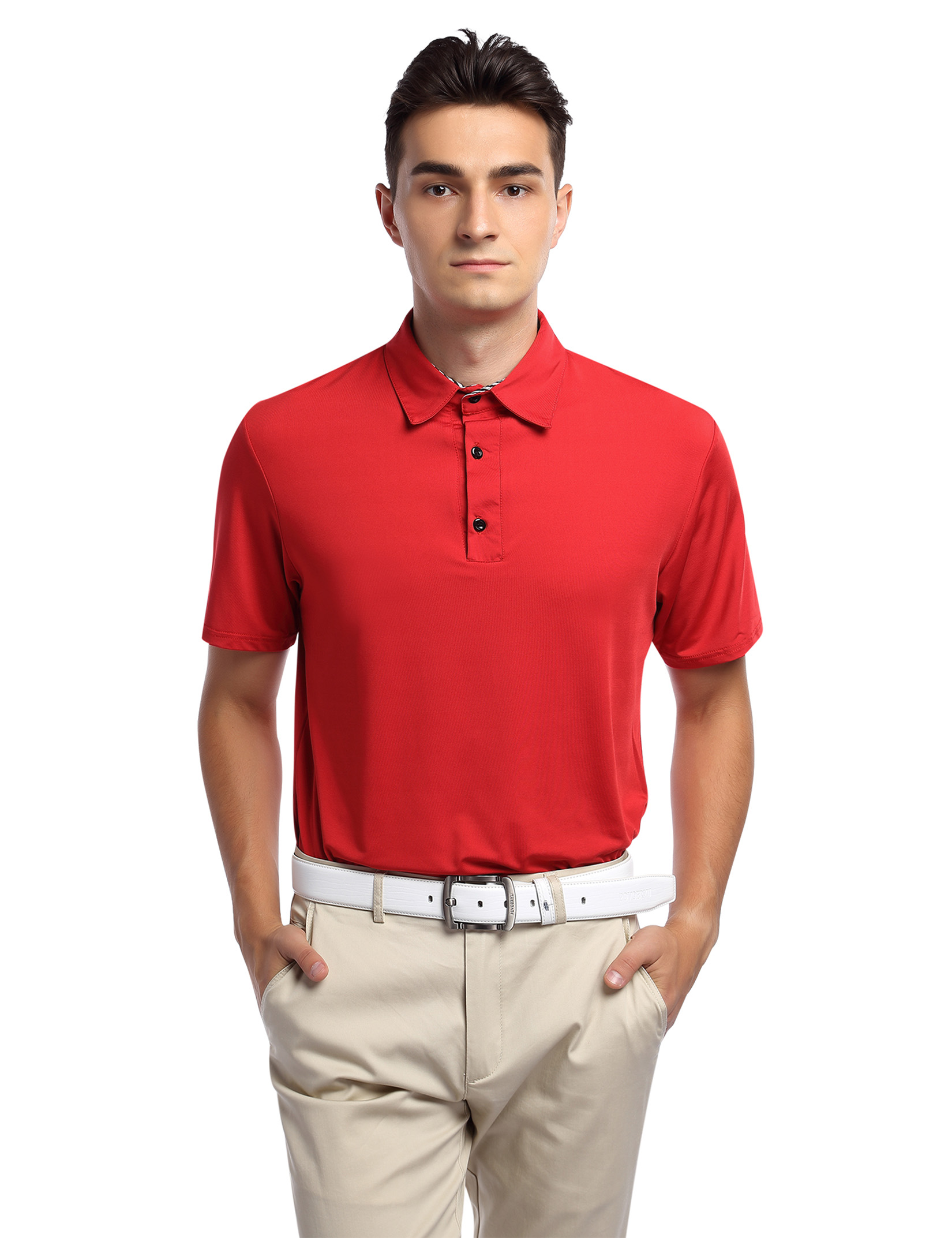 US Yonghorse Men's Casual Raglan Short Sleeve Solid Color Turn Down Collar Sports Polo Shirt