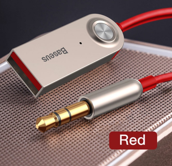 BASEUS USB Bluetooth Adapter Dongle Cable for Car 3.5mm Jack Aux Bluetooth Receiver Speaker Audio Music Transmitter red
