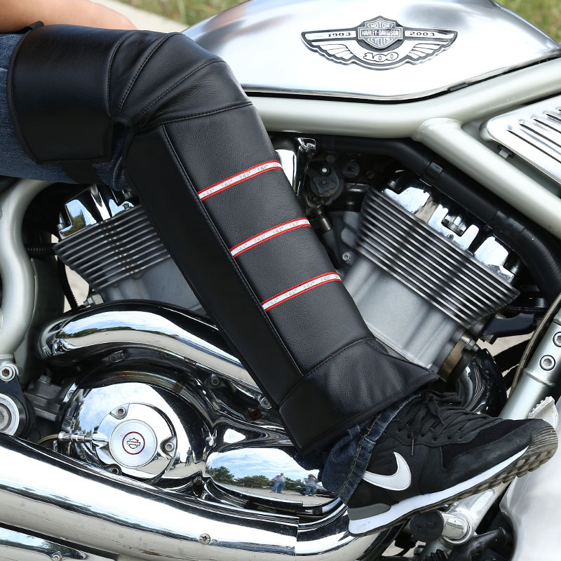PU Leather Motorcycle Knee Pad Leg Warmer Protection With Plush Lined Winter Adjustable Long Windproof Knee Brace Support Protector Leggings Covers - Pain Relief, Warming Knee, Non-slip Comfort - View #2