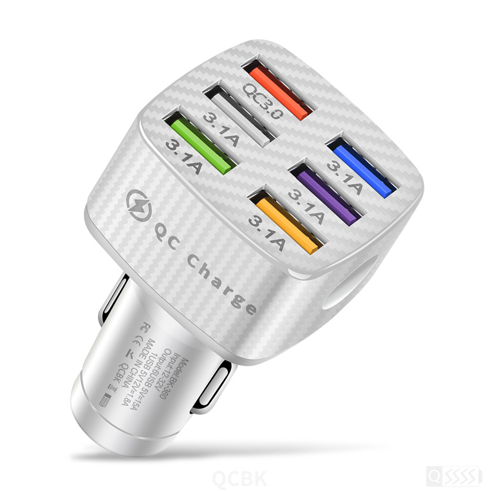 15a 6 Usb Car Charger Luminous Qc3.0 75w Fast Charging Phone Adapter