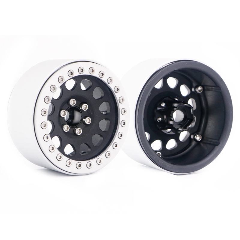 4PCS Aluminum 2.2 Beadlock Wheel Rims for1/10 RC Rock Crawler Axial SCX10 RR10 Wraith 90048 90018 Traxxas TRX4 TRX-6 Black inner ring (silver outer ring)