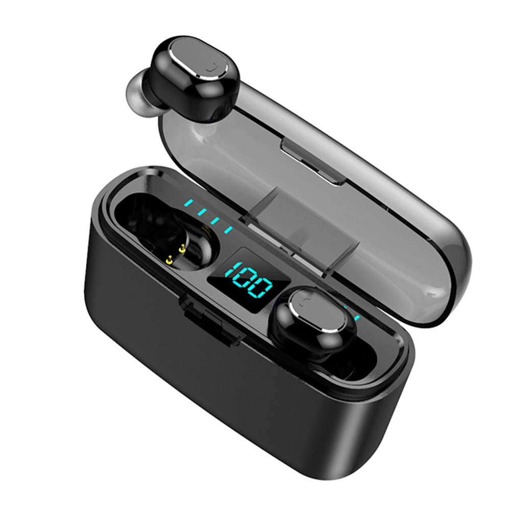 M8W TWS Earphones Portable Digital Display HD Call Earpiece Wireless Bluetooth 5.0 In-Ear Sports Headset Support for iOS/Android Phones black
