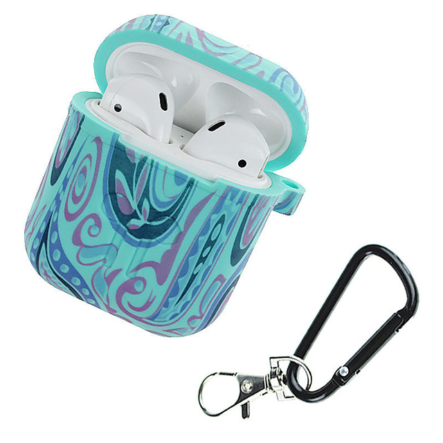 Camouflage Silicone Shockproof Protector Cover Case Carabiner for Airpods Case i10 i12 TWS Bluetooth Luminous Protector Water duck color whirlwind