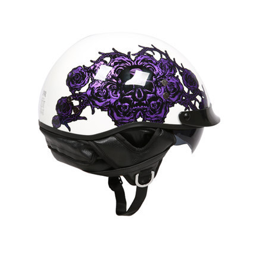 Retro Helemt Half Face Motorcylce Hat FRP Prince Helmet Bright white deep purple rose L