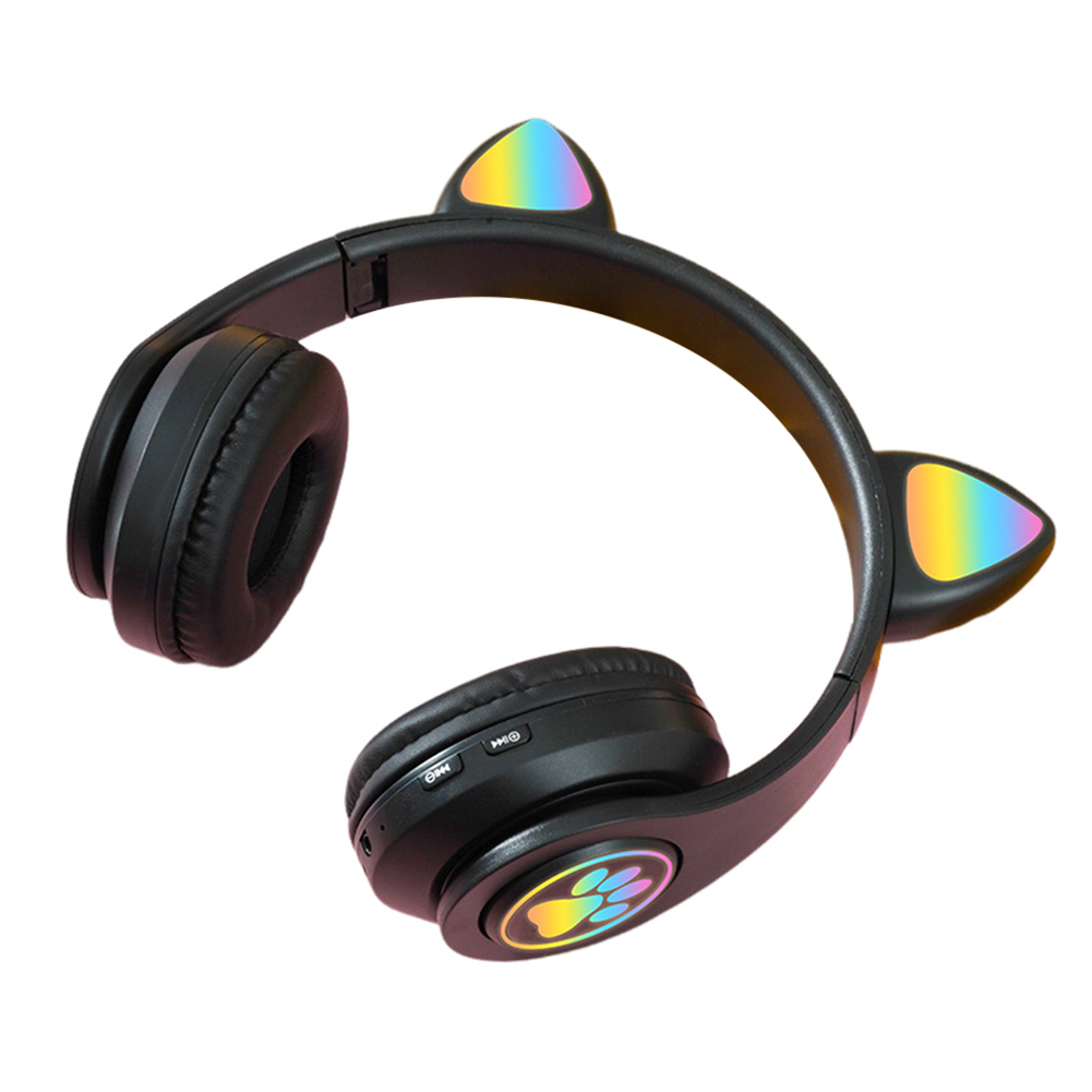 B39M Cat Ears Noise Canceling Headset Stereo Lighting Headphones Wireless Headphones For Smart Phones Computer Laptop cat paw black