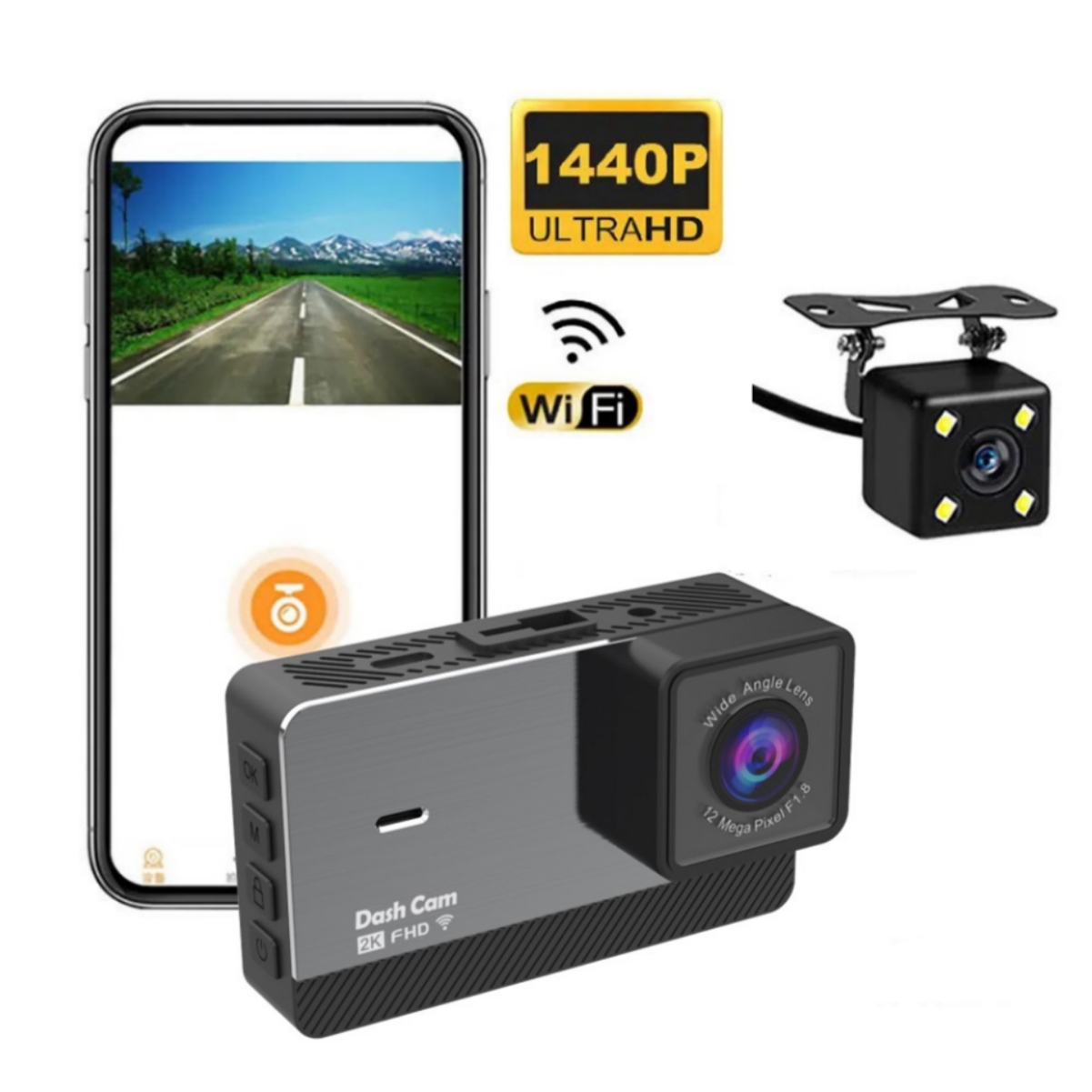 2k HD Driving Recorder 3.0 Inch Display Screen Front Rear Dual Recording Wifi