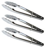 Generic Set of 3 Stainless Steel Clam Shell Food Service Tongs with Sliding Rings. Quality Construction, Dishwasher Safe