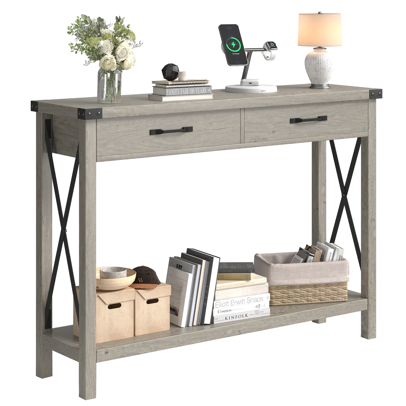 US GARVEE WCTD002 Farmhouse Living Room Drawers Grey Sofa Storage Hallway entryway Narrow Console Entry Entrance Foyer Table