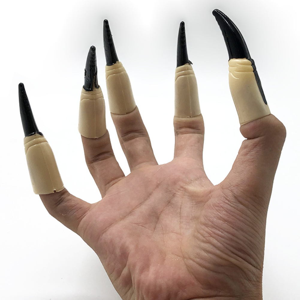 Wholesale 10pcs Zombie Witch Fake Fingers Nail Set Cover Halloween Costume Party Decoration Prop Witch Ghost Fake Finger Claws Black From China