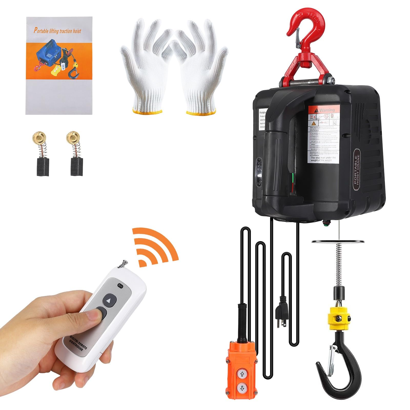 US GARVEE Electric Hoist Electric Winch 110V 1100 lbs Portable Winch with Wire and Wireless Remote Control