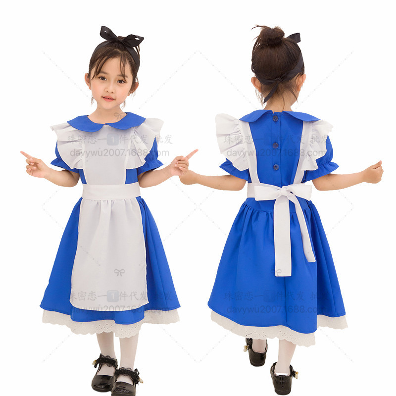Children Kids Dress Maid Cosplay Cute Dress for Halloween Festival Wearing blue_M