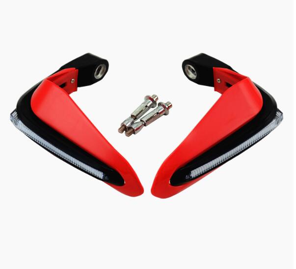 2PCS Motorcycle Handguards Modified Handle Windshield 1.5cm Handlebars LED Light Wind Shield red