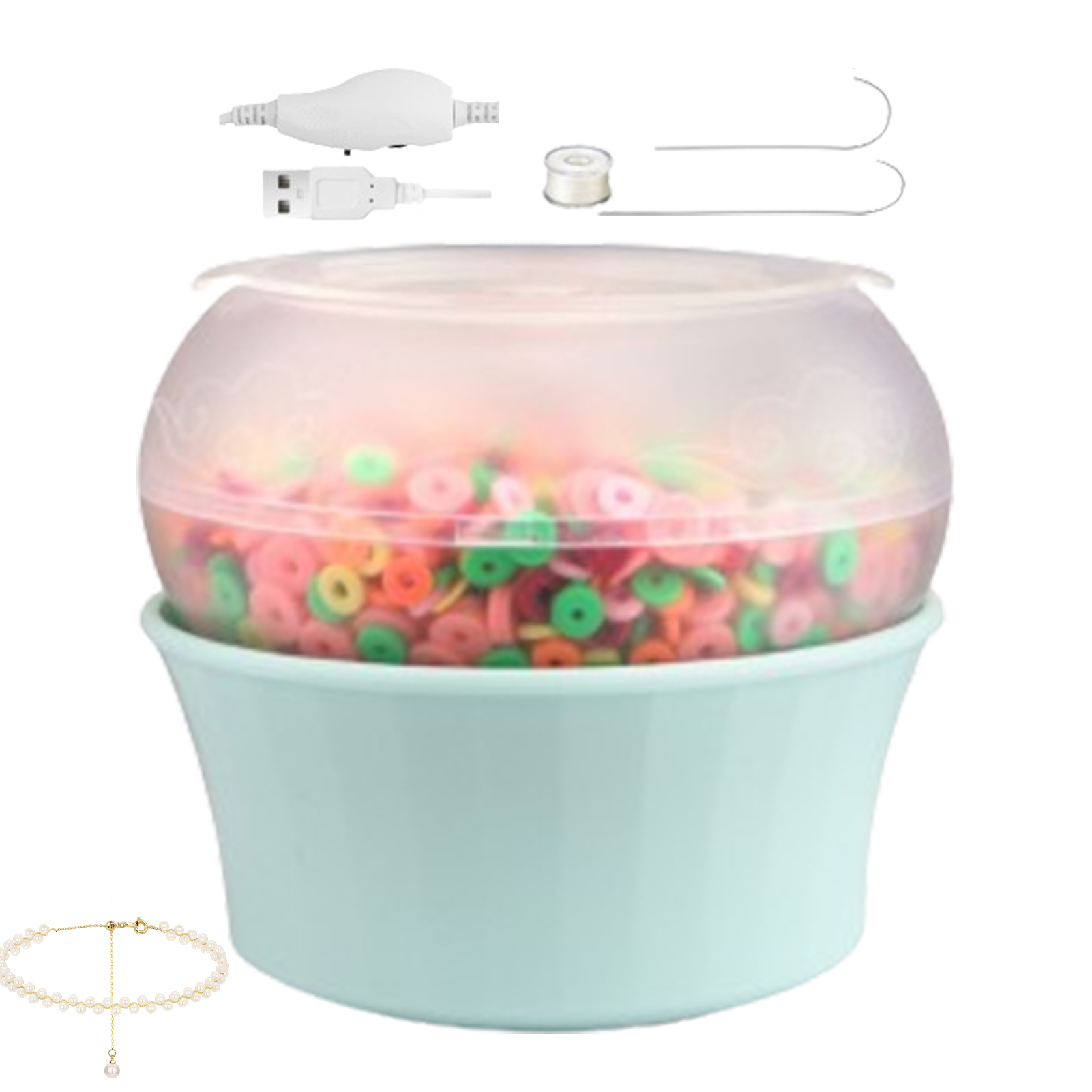 Electric Bead Spinner USB Beading Bowl Spinner Kit Adjustable Speed Spin Bead Loader With 3 Large Eye Needles Automatic Bead Spinner For Making Waist