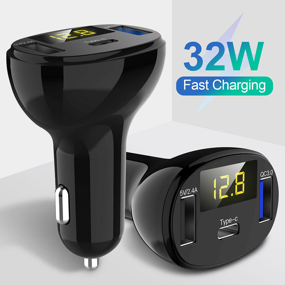 USB And Type-C Port Car Charger with Led Digital Display Fast Charging Adapter