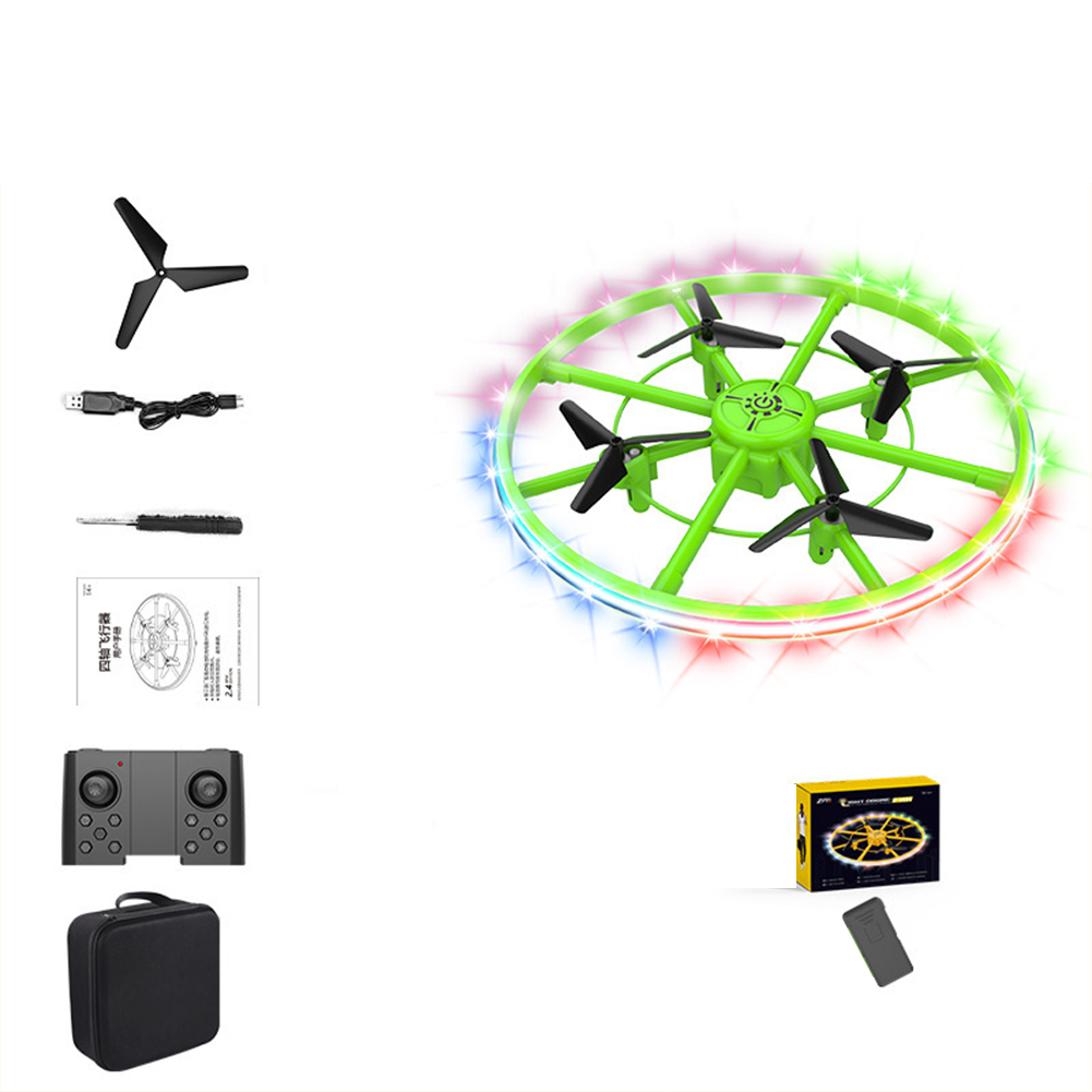 F181 Intelligent Fixed Height Dazzling Light Uav  Toys Obstacle Avoidance Gesture Remote Control Aircraft Collision-resistant Anti-fall Aircraft Storage bag + color box_Green-Single Battery