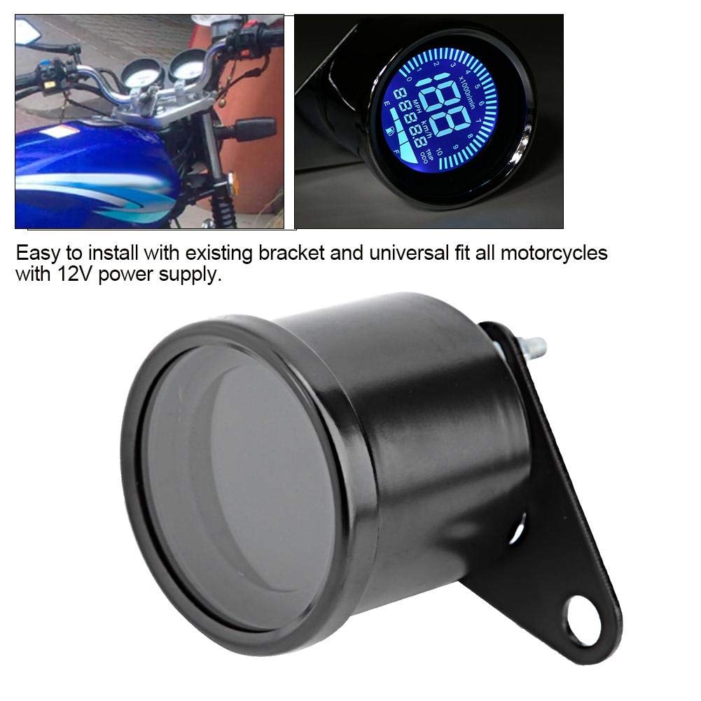 Universal Motorcycle Speedometer Retro LCD Digital Odometer Cafe Racer Tachometer indicator Scooter ATV Meter for Most Popular 12V Motorbike Odometer black