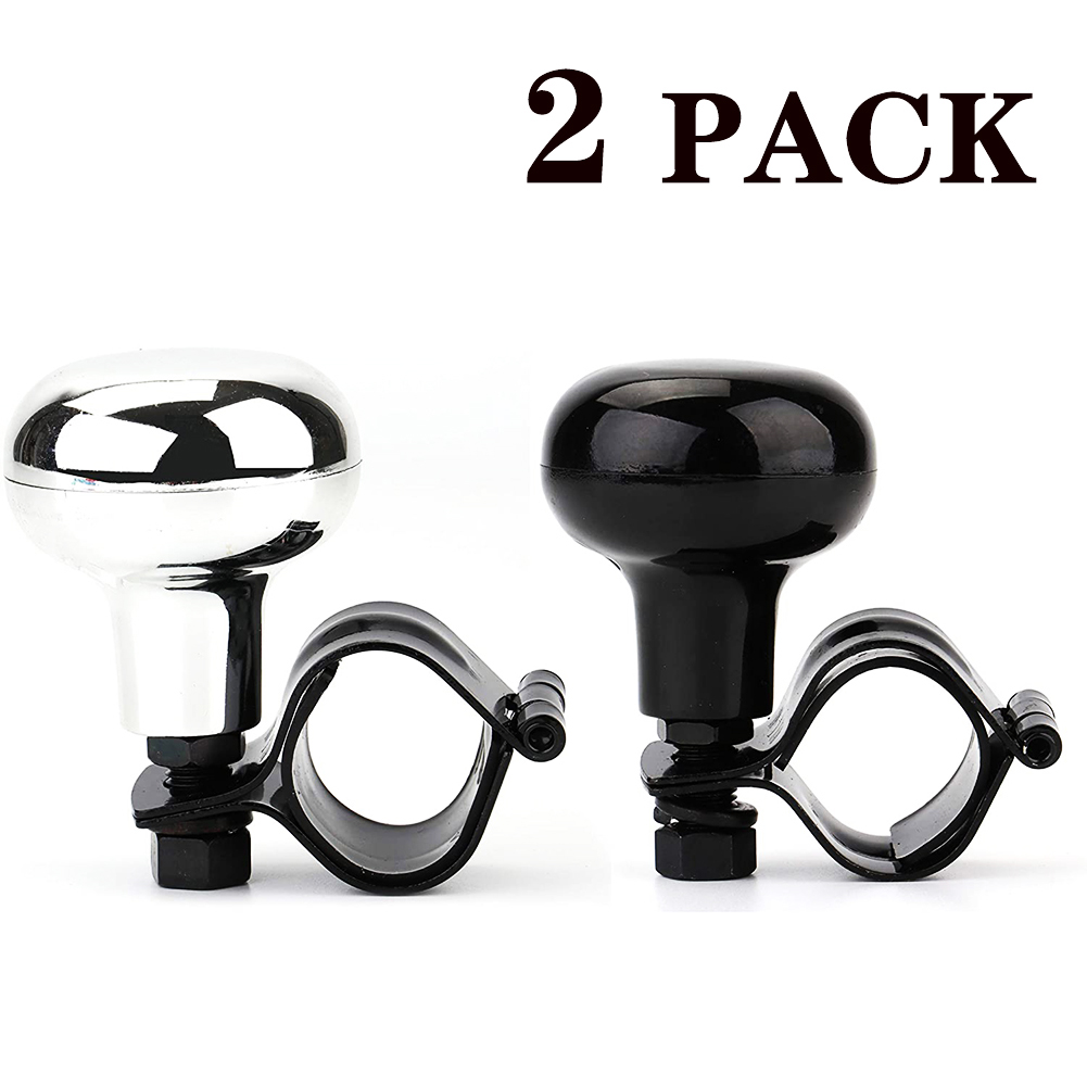 2pcs/set Car Steering Wheel Suicide Spinner Power Knob with Clamp  for All Vehicles 1 silver 1 black