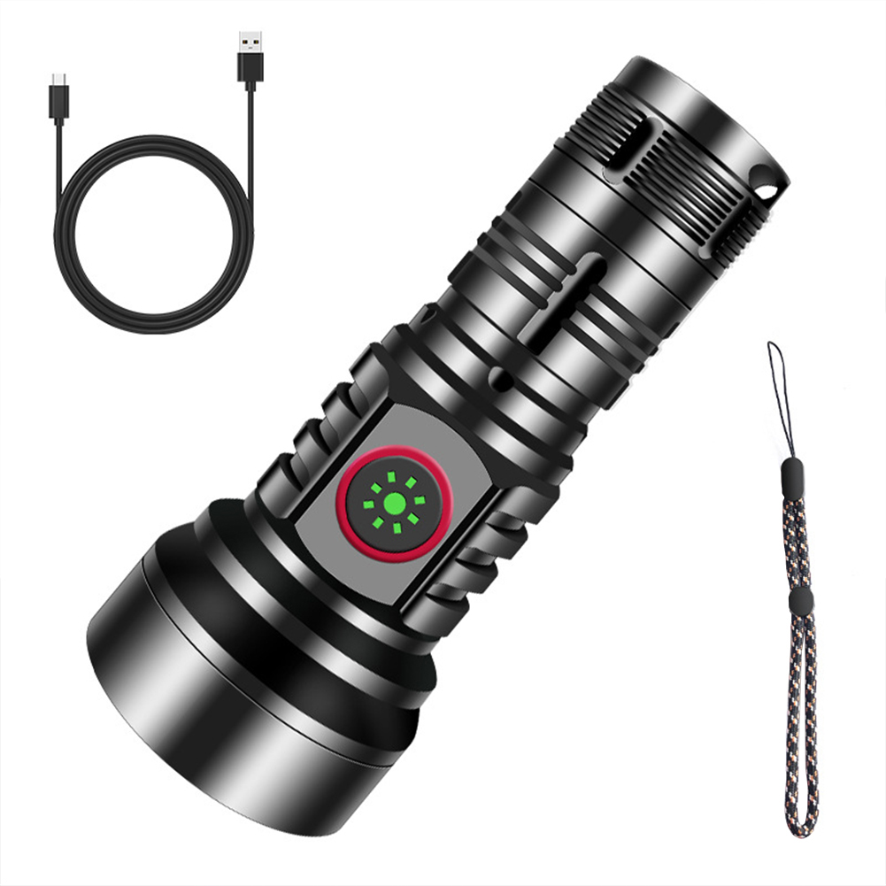 LED Extremely Bright Torch, 50000 Lumens Flashlight, Type-C Rechargeable Zoom Torch, IP65 Waterproof Flashlight With 4 Light Modes For Camping Hiking Battery not included