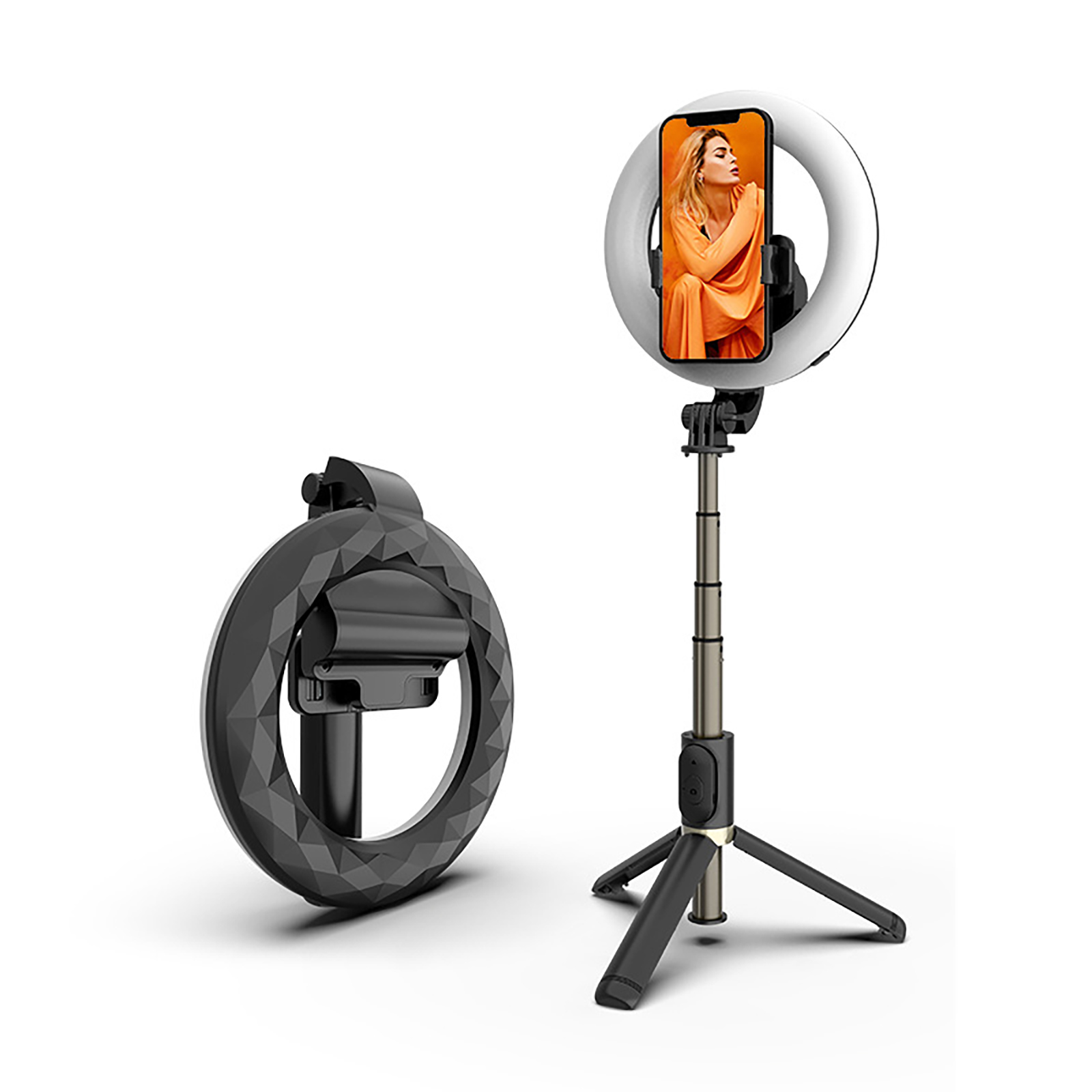Selfie Stick Tripod Extendable Mobile Phone Selfie Rod With Ring Filling Light Portable Sturdy Aluminium Alloy Stand For Zoom Meeting Photograph Travelling Shooting Q07 Ring Fill Light [Black]