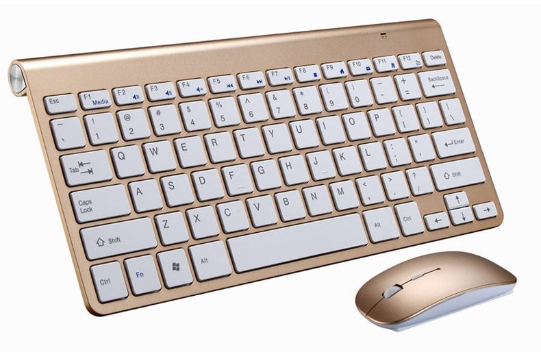 2.4G Wireless Keyboard Mouse Set Mini Multimedia Keyboard Mouse Combo Set for Notebook Laptop Mac Desktop PC  Gold