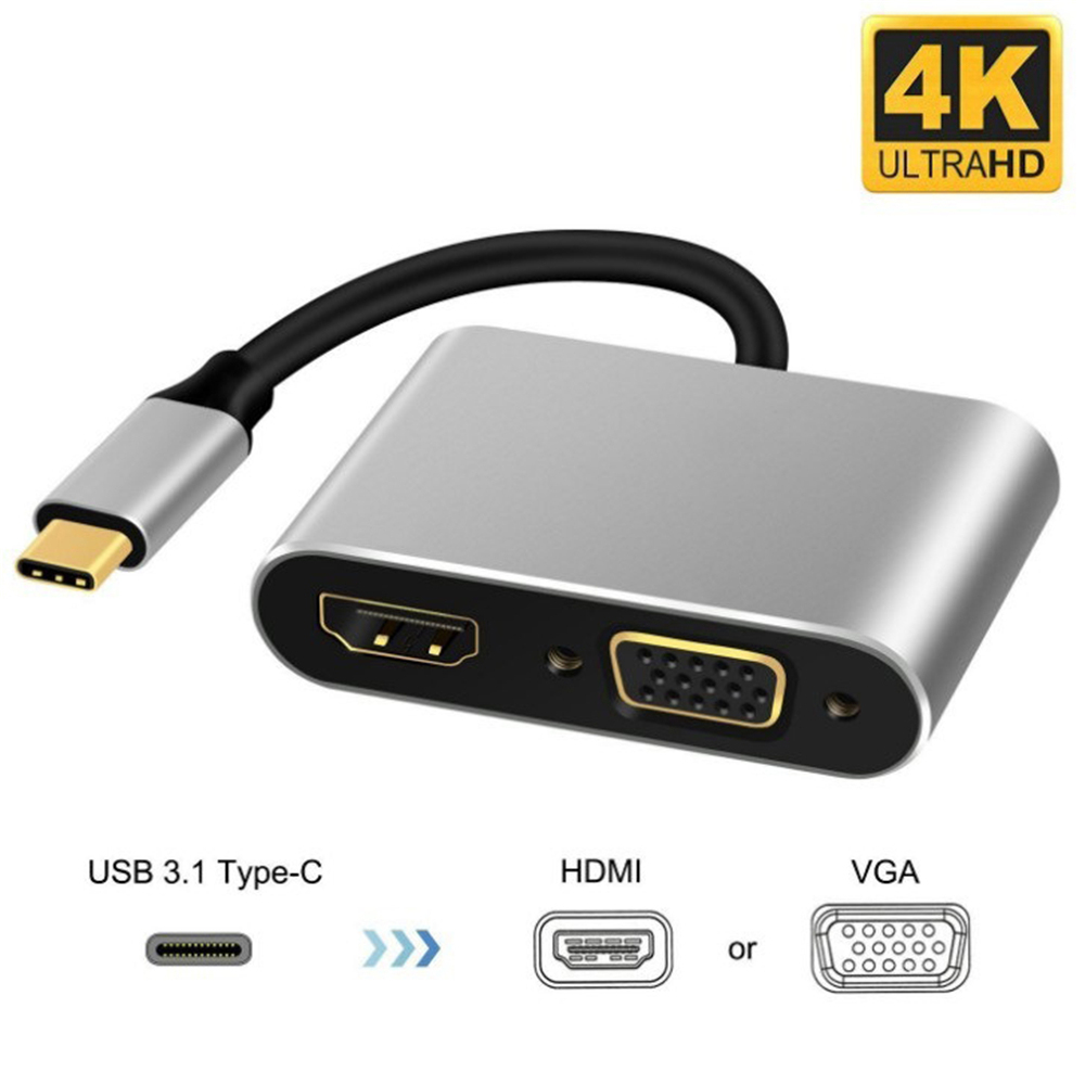 Usb C 4k Type C To Hdmi-compatible Vga Usb3.0 Hub Adapter Dual Output