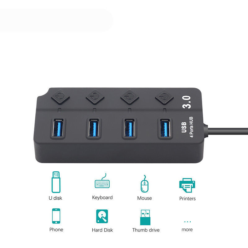 4/7 Port USB 3.0 Hub 5Gbps High Speed On/Off Switches AC Power Adapter for PC 4 ports