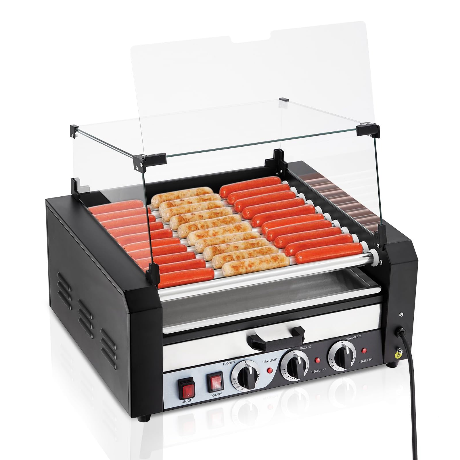 US GARVEE Hot Dog Roller 11 Rollers 30 Hot Dogs Capacity 1850W Stainless Sausage Grill Cooker Machine