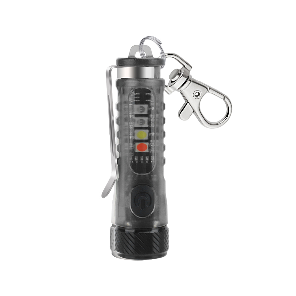 Led Mini Keychain Flashlight Super Bright Usb-c Fast Charging Portable Multifunctional Torch With Clip Transparent Black