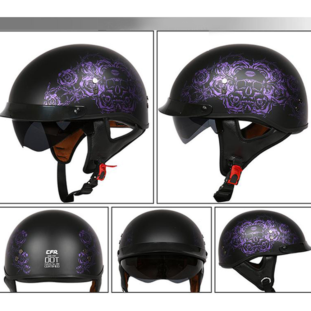 Retro Helemt Half Face Motorcylce Hat FRP Prince Helmet Sub-black deep purple rose L