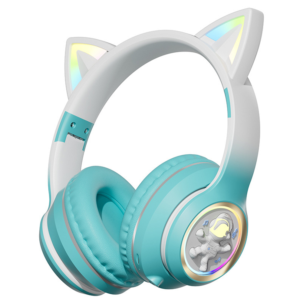 Wireless Headset Noise Canceling Stereo HiFi Headphones Over Ear Lighting Cat Ears Earphones Ultra Long Playtime Headset green