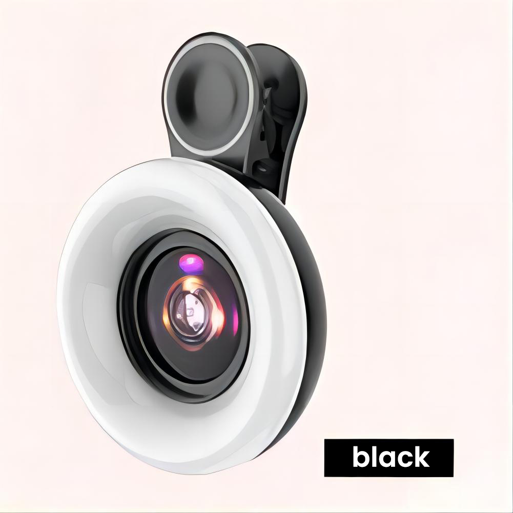 Macro Lens With Mini Clip Ring Light Portable Circle Light Macro Lens Attachment For Smart Phone Photography black