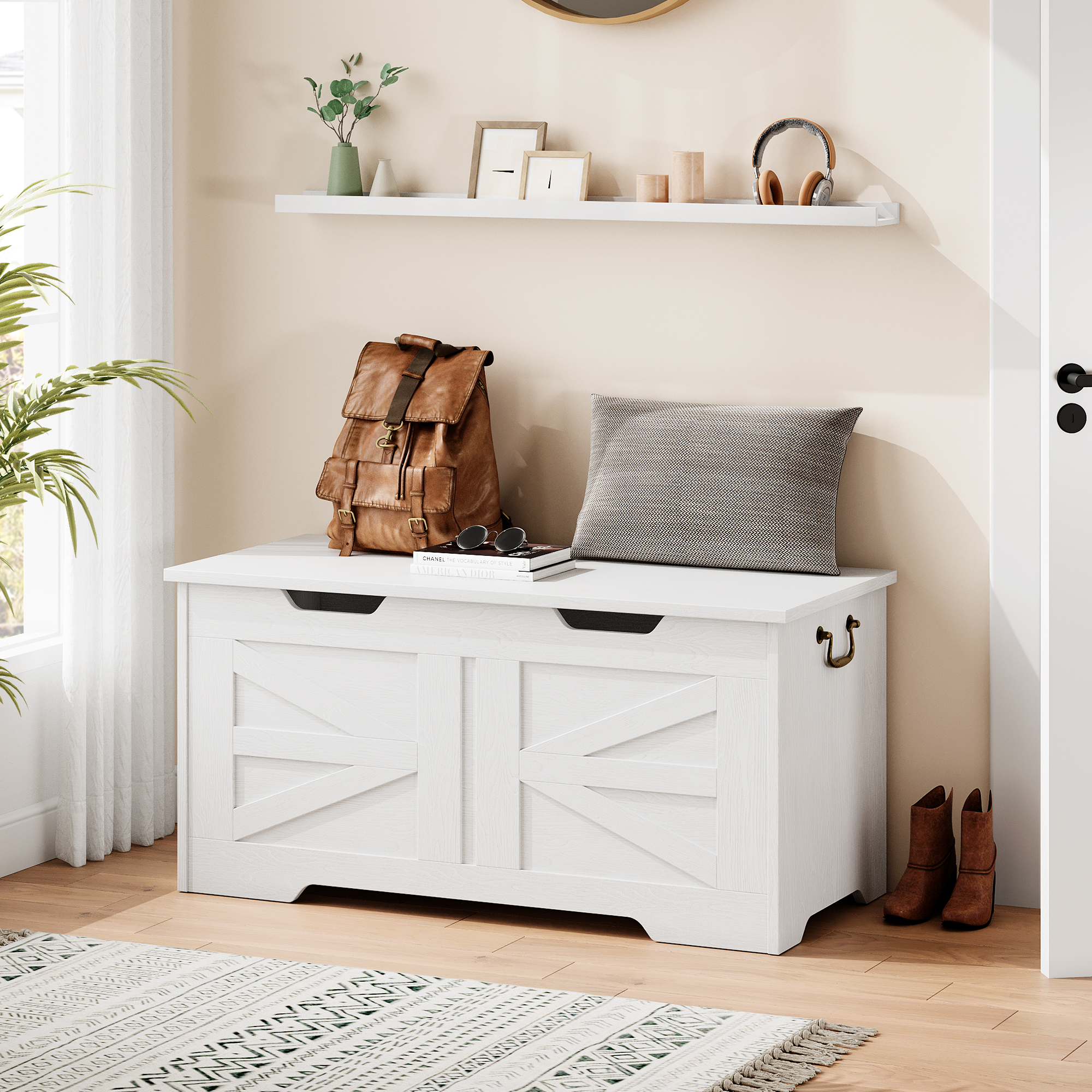 US GARVEE Wooden Storage Chest with Superior Load Capacity, Safety Hinge, MDF Board, Ample Storage Space, and 350 lb Support for Living Room, Bedroom, and Playroom