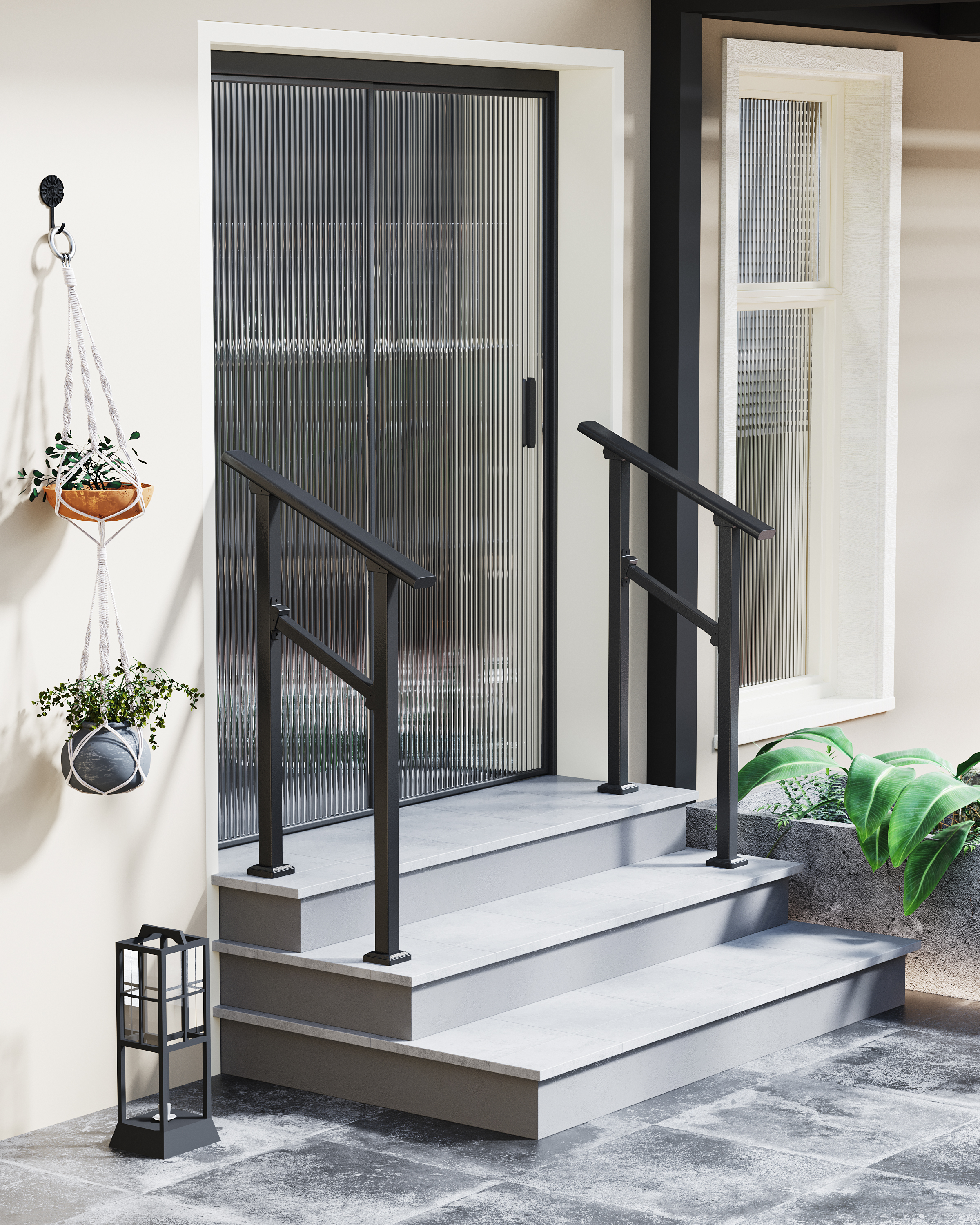 1-2 Step Outdoor Step Handrail With An Extensive Adjustment Range of 0-65° + 36