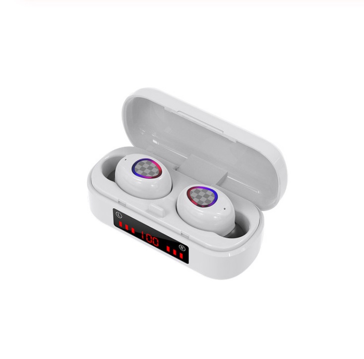 Bluetooth Earphone Binaural Ultra Small TWS5.0 Wireless Headphones Power Display Screen Earphones white_English version
