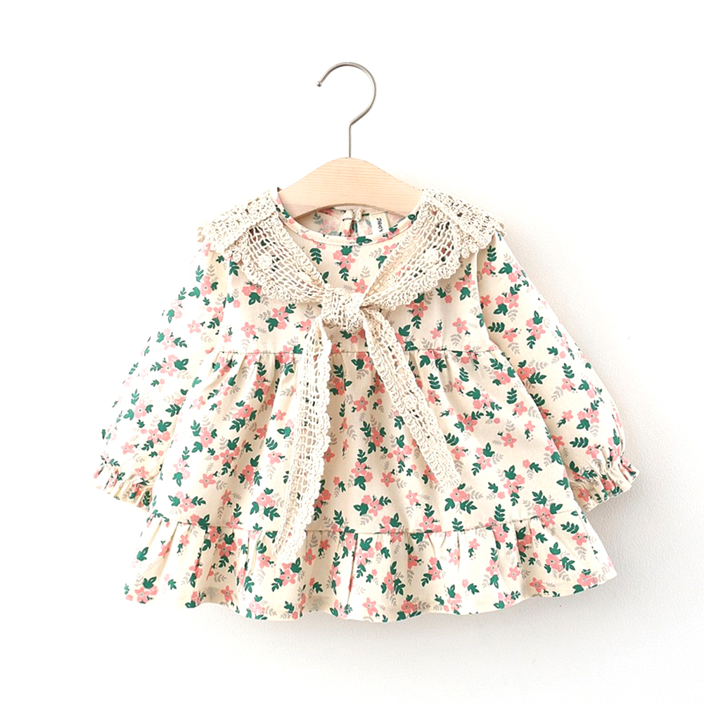 Girls Long Sleeves Dress Elegant Cute Floral Printing Cotton Princess Dress For 0-4 Years Old Children pink HEIGHT:80CM