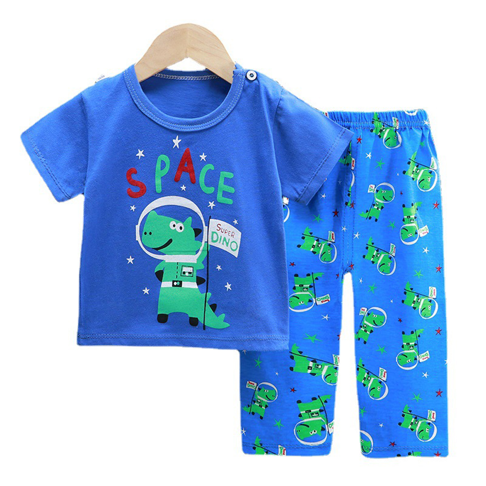 2pcs Boys Pajamas Set Short Sleeve Trousers Suit Air Conditioning Clothes For 1-6 Years Old Kids D01 3-4Y 100cm