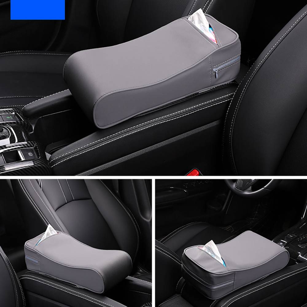 2-in-1 Car Armrest Pad Paper Tissue Holder Towel Box Central Arm Rest Memory Foam Armrest Cushion Parts grey