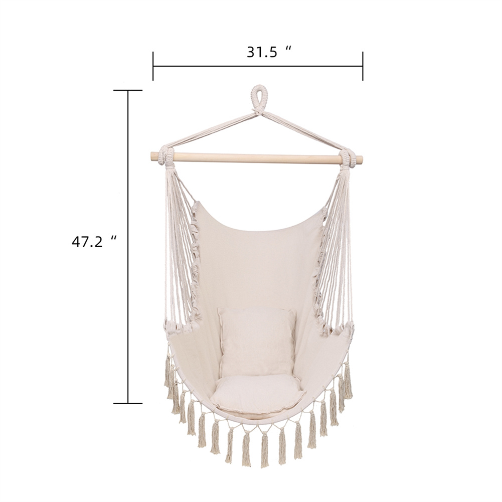 US Pillow Hanging Chair with Tassel Lightweight Sleep Hammock Beige