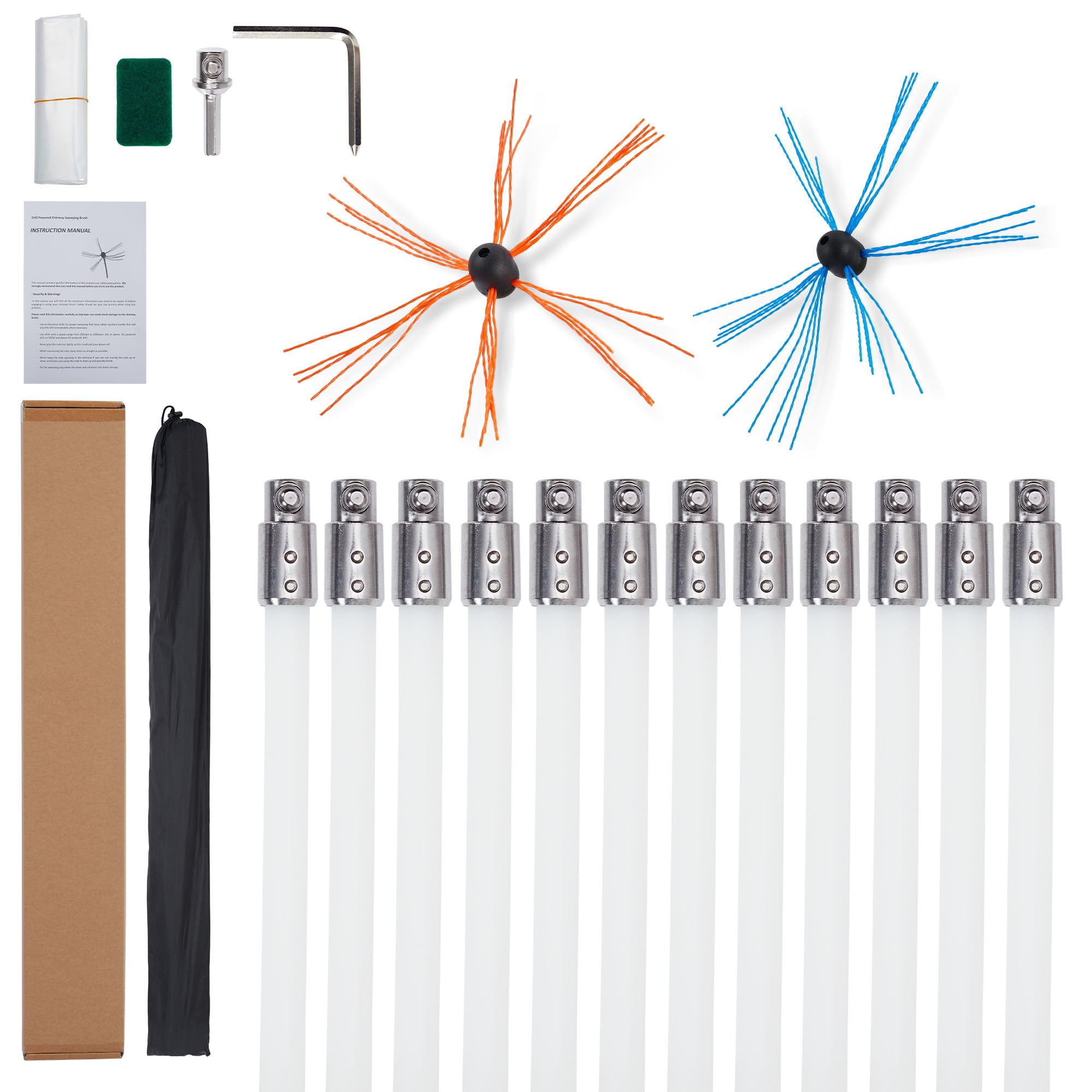 US GARVEE Chimney Sweep Kit Chimney Cleaning Kit with Nylon Flexible Rods Chimney Cleaner Double Brush Head