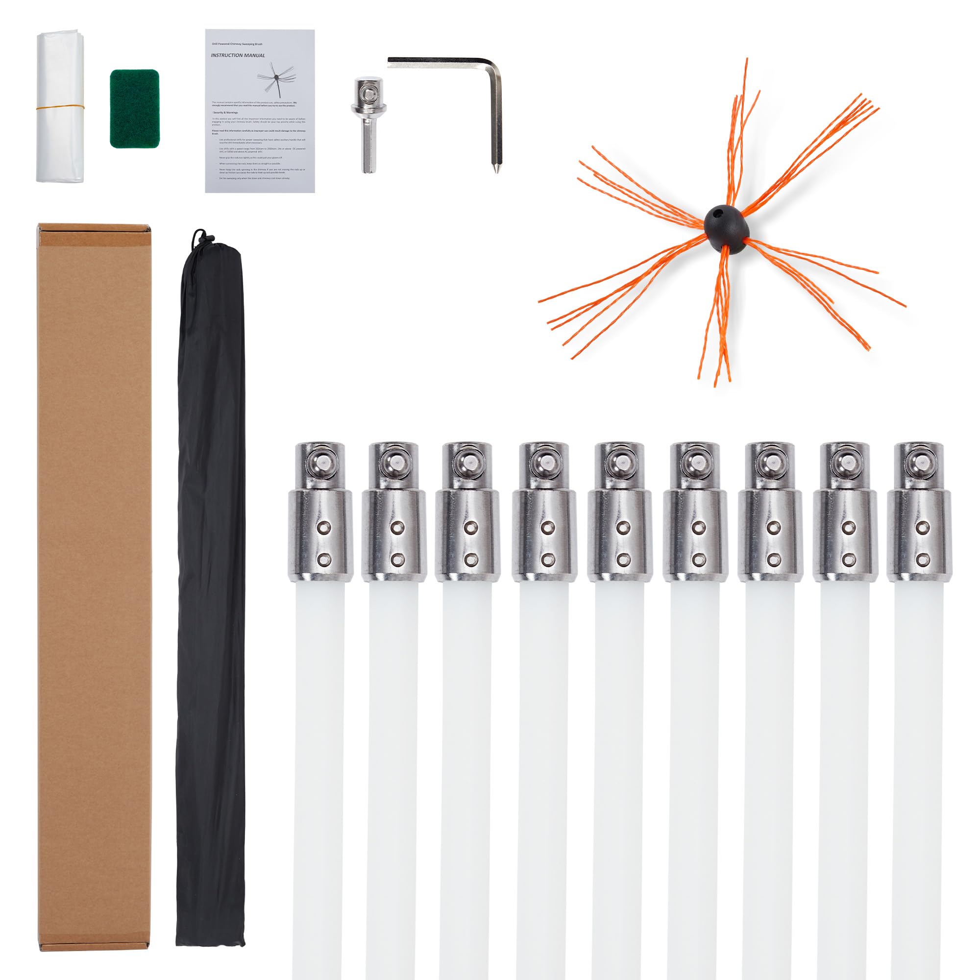 US GARVEE Chimney Sweep Kit Chimney Cleaning Kit with Flexible Rods Chimney Cleaner Single Brush Head