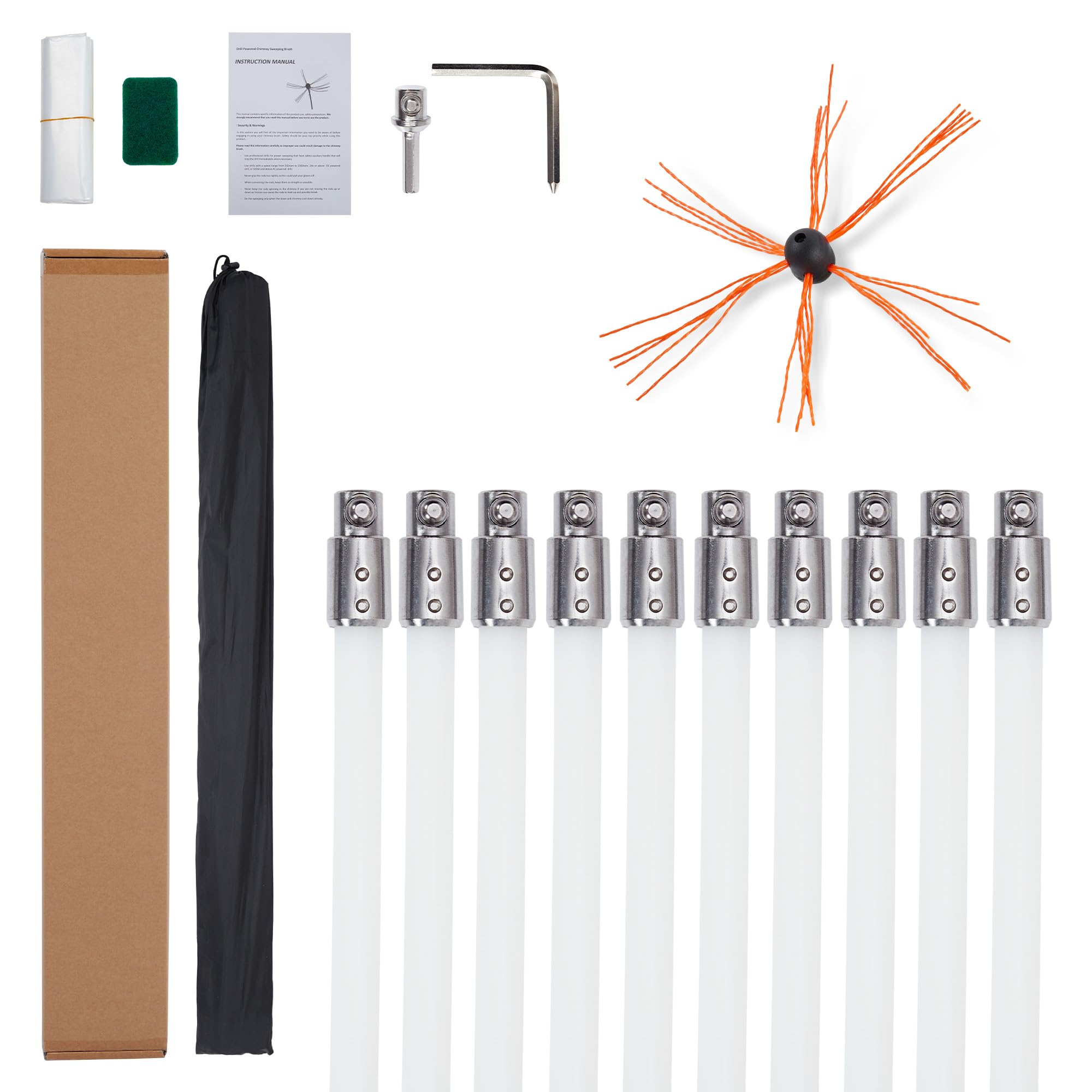US GARVEE Chimney Sweep Kit Chimney Cleaning Kit with Flexible Rods Chimney Cleaner Single Brush Head
