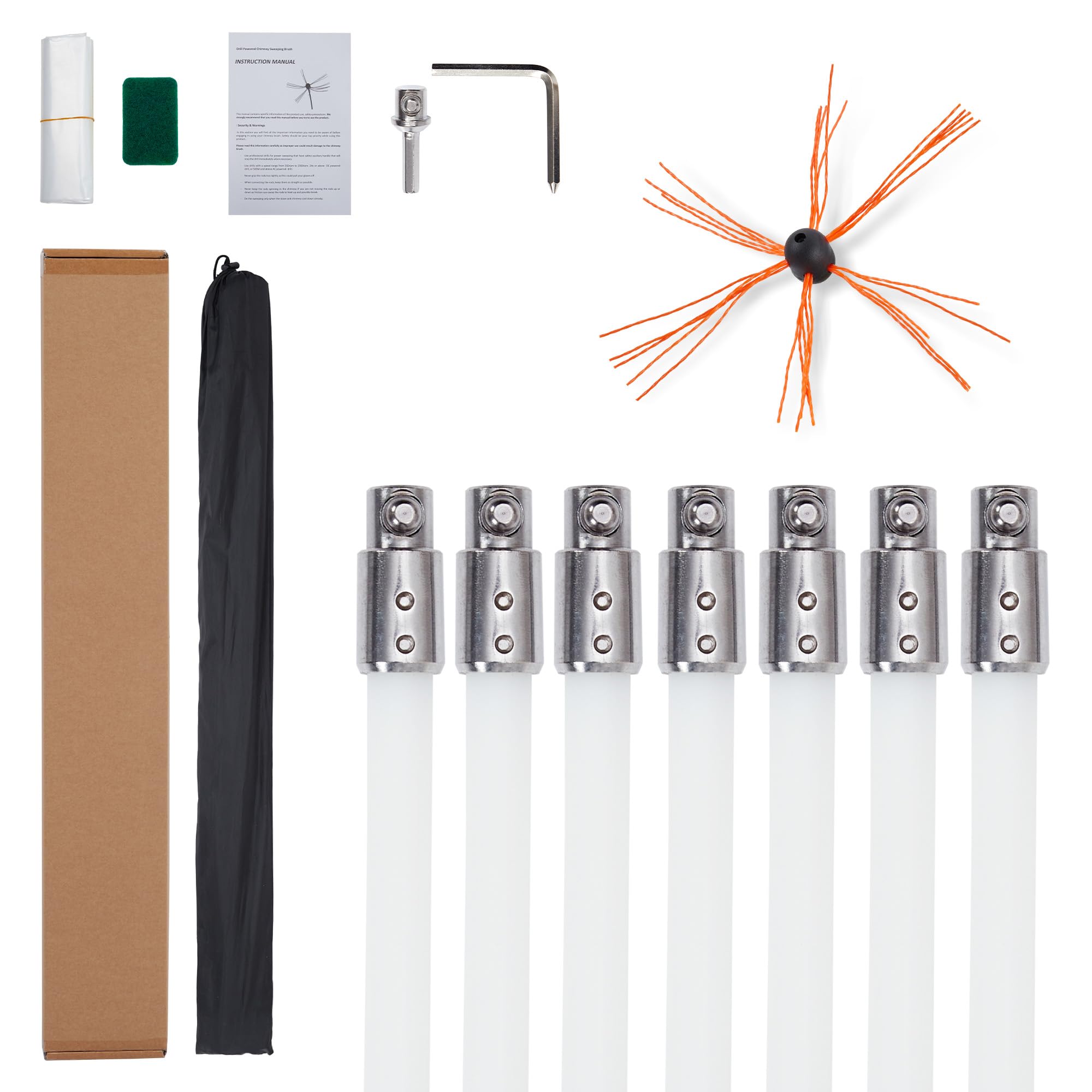 US GARVEE Chimney Sweep Kit Chimney Cleaning Kit with Flexible Rods Chimney Cleaner Single Brush Head