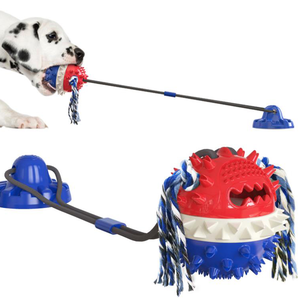 US Dog Chew Molar Toy with Double Suction Cup Pet Aggressive  Chewers Bite Interactive Squeaky Ball Toys American Blue A type single suction cup + single ball