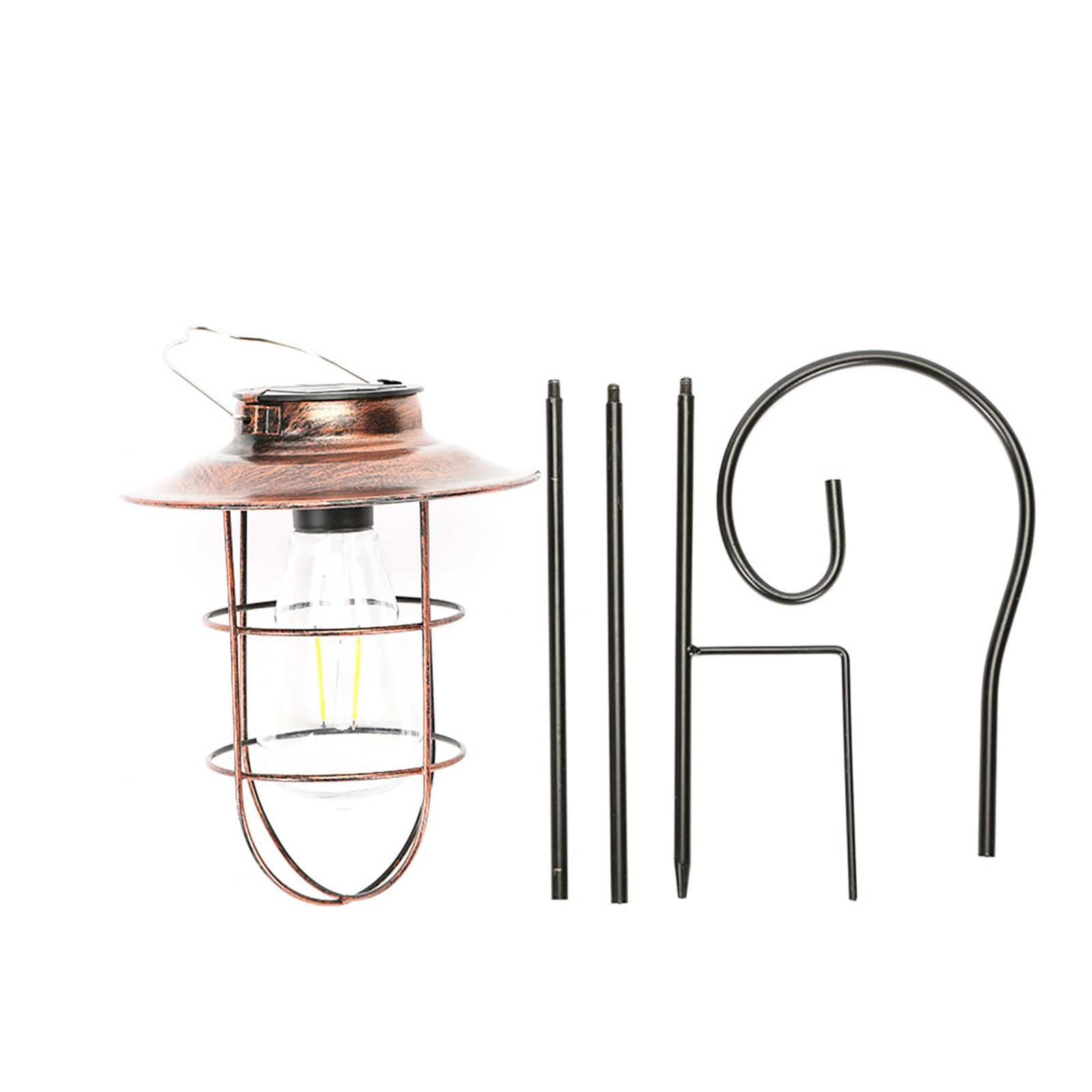 Outdoor Solar Lantern Lamp IP44 Waterproof Vintage Metal Solar Lights With Tungsten Bulb For Patio Garden Decor bronze B